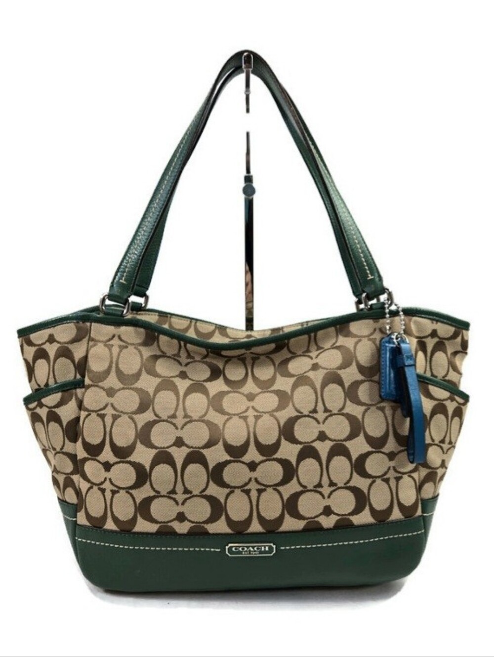 Coach F23297 Park Signature Carrie Khaki Jacquard Ivy Leather Shoulder Tote